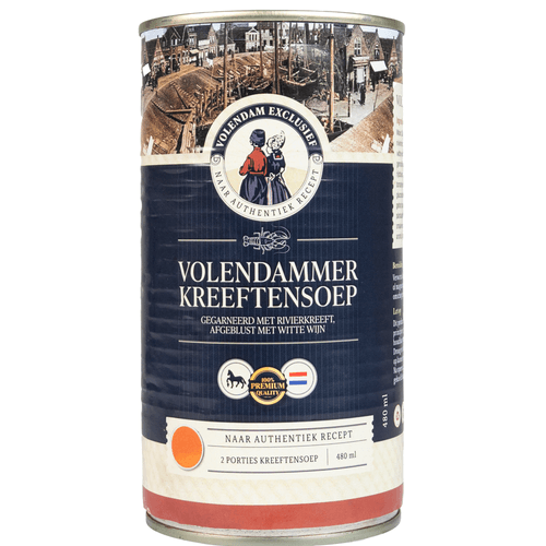 Foto van Volendammer Kreeftensoep op witte achtergrond