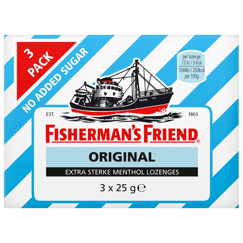 Foto van Fisherman's Friend Original suikervrij 3 pack op witte achtergrond