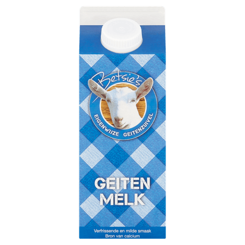Foto van Betsies Volle geitenmelk op witte achtergrond