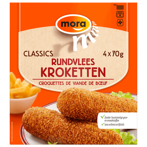Foto van Mora Rundvlees kroketten 4 stuks op witte achtergrond