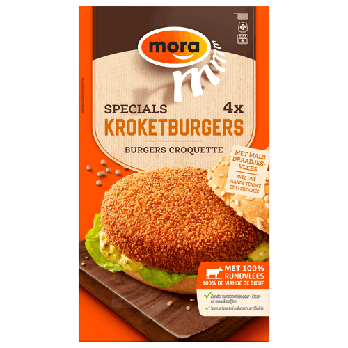 Foto van Mora Specials kroketburger 4 stuks op witte achtergrond