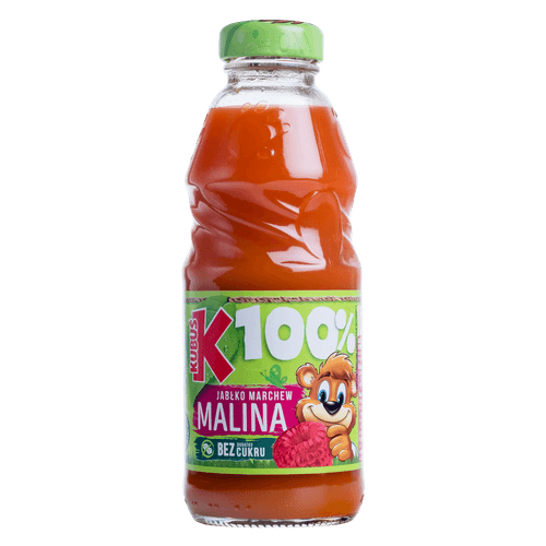 Foto van Kubus Sap appel-wortel-framboos op witte achtergrond