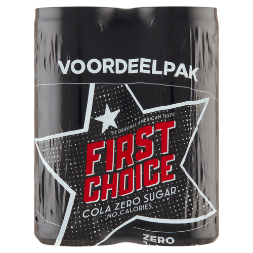 Foto van First Choice Cola Cola zero sugar 4x25 cl op witte achtergrond