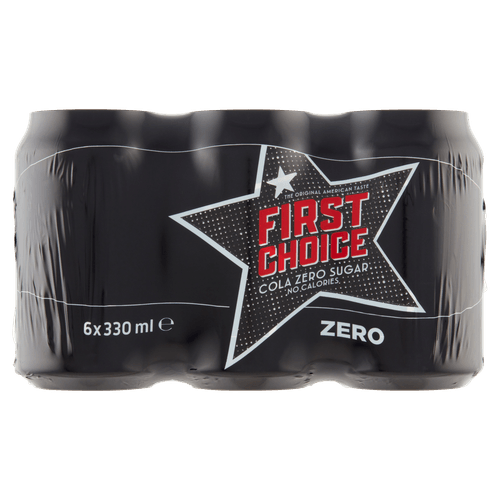Foto van First Choice Cola Cola zero sugar 6x33 cl op witte achtergrond
