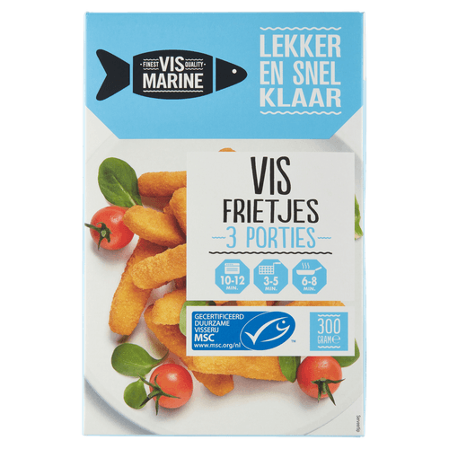 Foto van Vis Marine Visfrietjes op witte achtergrond