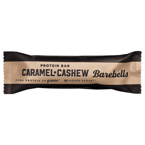 Foto van Barebells Protein reep caramel cashew op witte achtergrond