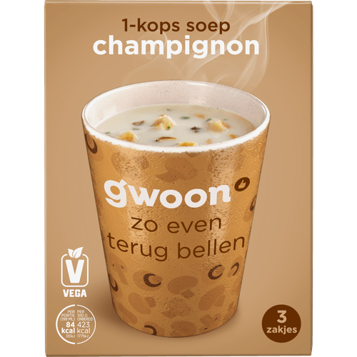 Foto van G'woon Champignonsoep 1-kops op witte achtergrond