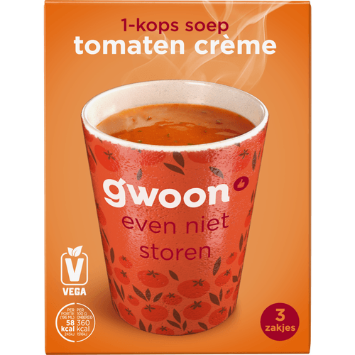 Foto van G'woon Tomatencremesoep 1-kops op witte achtergrond