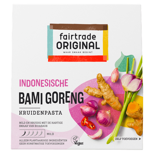 Foto van Fairtrade Kruidenpasta bami goreng op witte achtergrond
