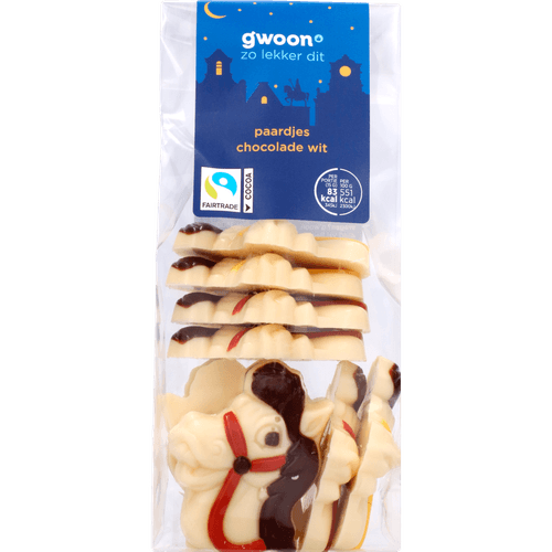 Foto van G'woon Chocolade paardjes wit op witte achtergrond