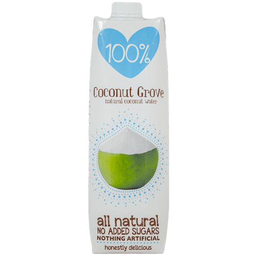 Foto van 100% Sap Coconut grove natural coconut water op witte achtergrond