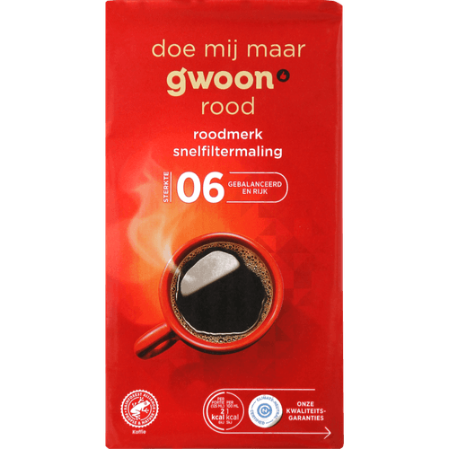 Foto van G'woon Filterkoffie roodmerk op witte achtergrond