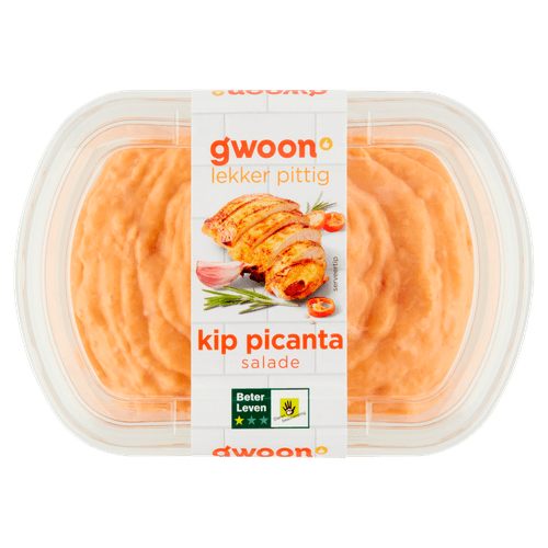 Foto van G'woon Salade kip picanta op witte achtergrond