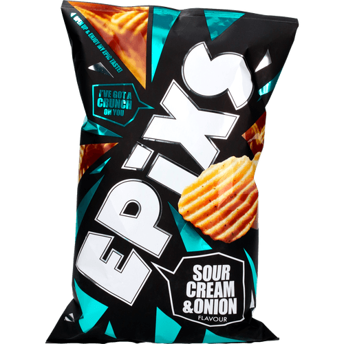 Foto van Epixs Chips sour cream & onion op witte achtergrond