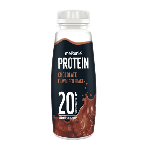 Foto van Melkunie Protein shake chocolade op witte achtergrond