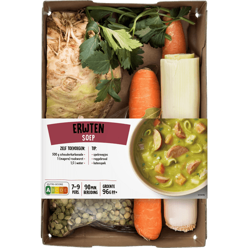 Foto van Verspakket erwtensoep op witte achtergrond