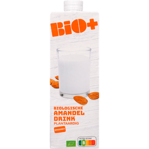 Foto van Bio+ Biologische amandeldrink ongezoet plantaardig op witte achtergrond