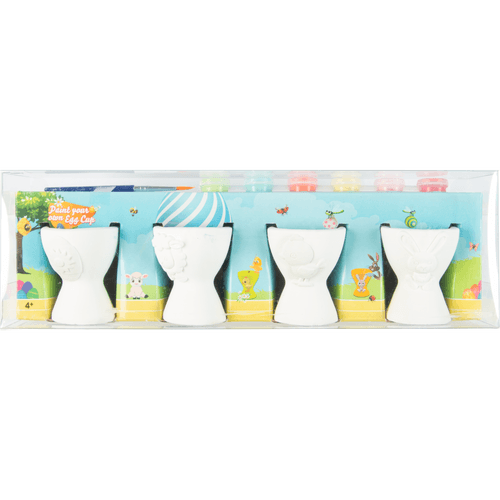 Foto van Easter paint your own egg cups 4 pcs + 6 paints op witte achtergrond