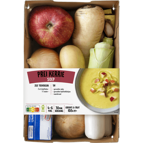 Foto van Verspakket prei kerriesoep op witte achtergrond