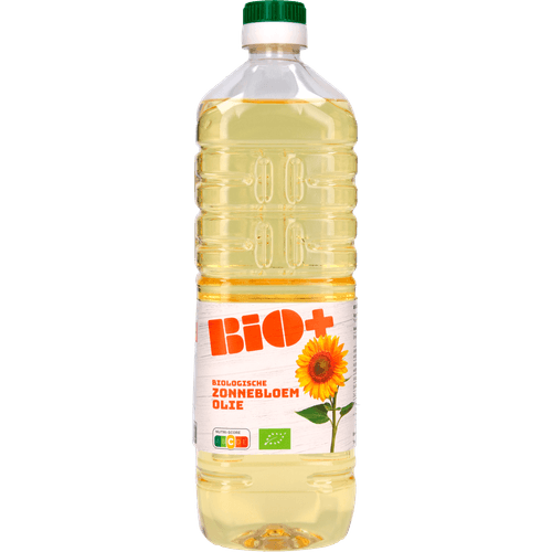 Foto van Bio+ Zonnebloemolie op witte achtergrond