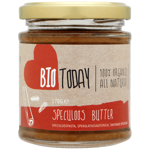 Foto van Bio Today Speculoospasta op witte achtergrond