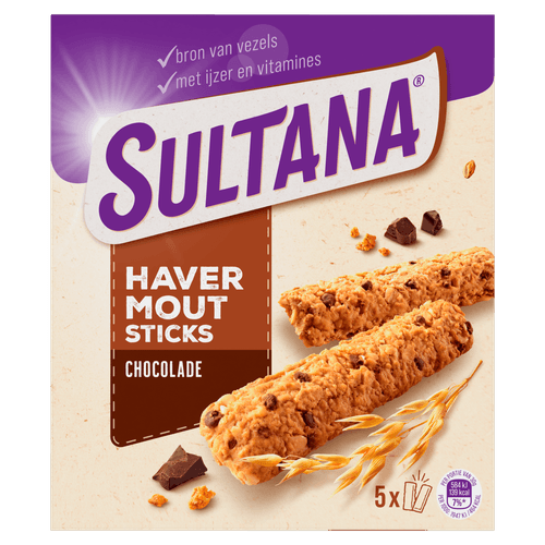 Foto van Sultana Oat sticks chocolate 5 st. op witte achtergrond