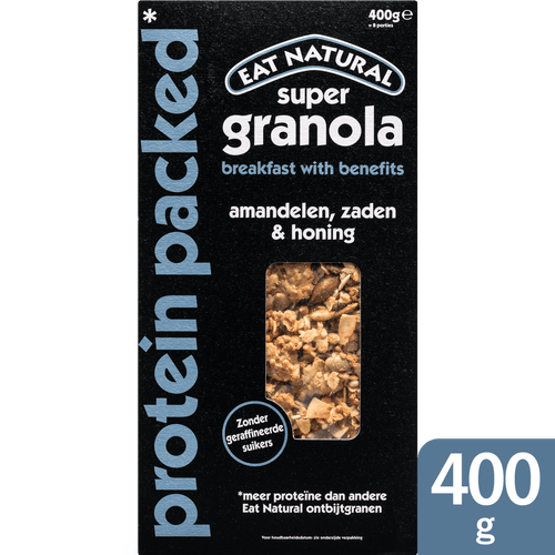Foto van Eat Natural Super granola protein packed op witte achtergrond