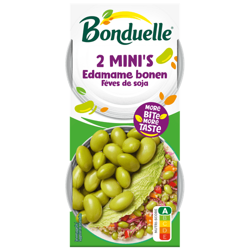Foto van Bonduelle Edamame bonen minipacks op witte achtergrond