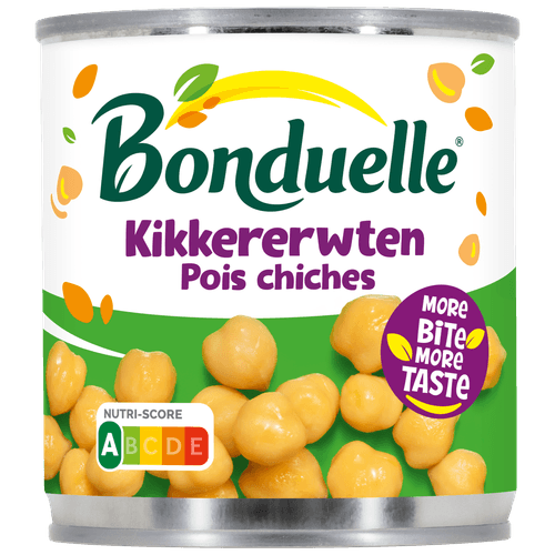 Foto van Bonduelle Kikkererwten op witte achtergrond