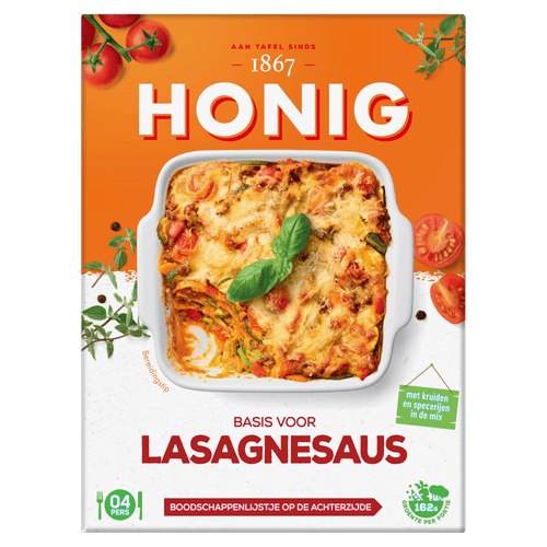 Foto van Honig Kruidenmix lasagnesaus op witte achtergrond