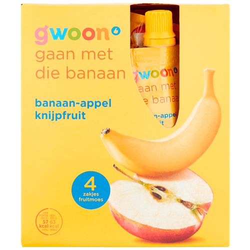 Foto van G'woon Knijpfruit appel-banaan 4 stuks op witte achtergrond