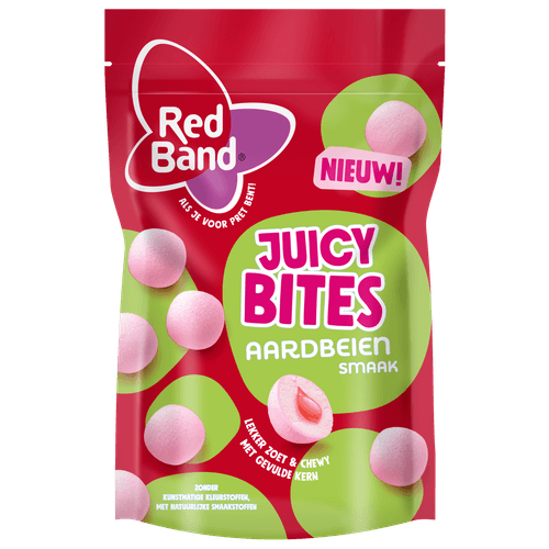 Foto van Red Band Bites aardbei op witte achtergrond