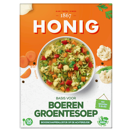 Foto van Honig Boeren groentesoep op witte achtergrond