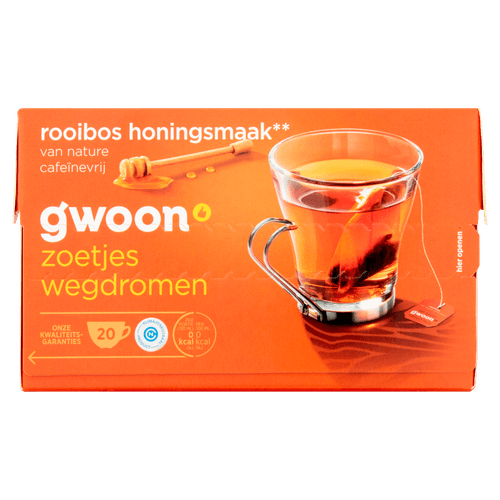 Foto van G'woon Rooibosthee honing kop 20 zakjes op witte achtergrond
