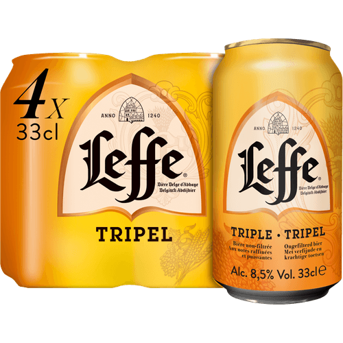 Foto van Leffe Tripel 4x33 cl op witte achtergrond