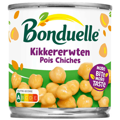 Foto van Bonduelle Kikkererwten op witte achtergrond