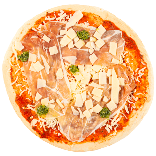 Foto van DekaVers Pizza crudo op witte achtergrond