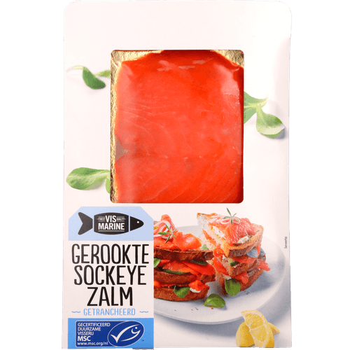 Foto van Vis Marine Sockeye zalm gerookt op witte achtergrond