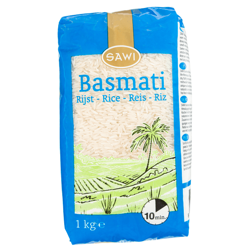 Foto van Sawi Basmatirijst op witte achtergrond