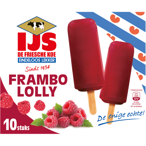 Foto van De Friesche Koe Frambo ijs lolly op witte achtergrond