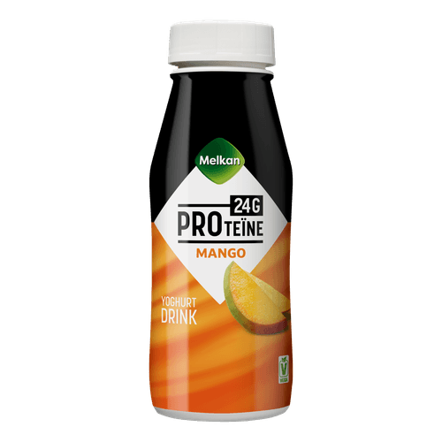 Foto van Melkan Yoghurt drink mango op witte achtergrond