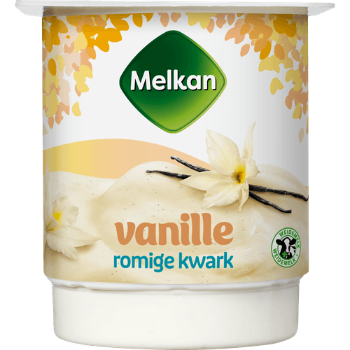 Foto van Melkan Halfvolle kwark vanille op witte achtergrond