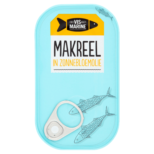 Foto van Vis Marine Makreel in zonnebloemolie op witte achtergrond