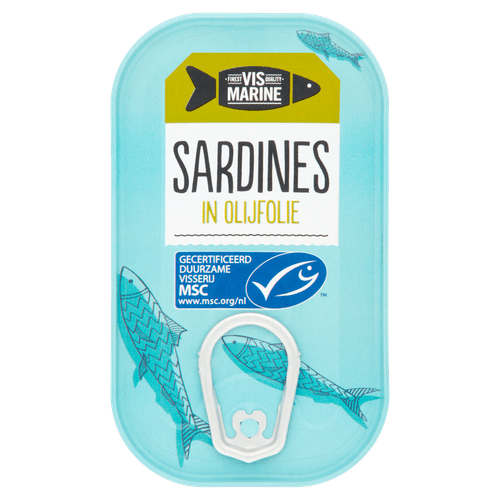 Foto van Vis Marine Sardines in olijfolie op witte achtergrond