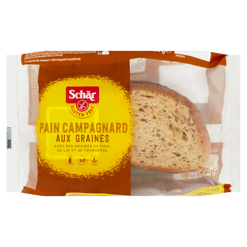 Foto van Schär Landbrot merhkorn glutenvrij op witte achtergrond