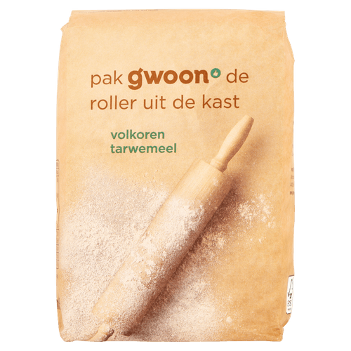 Foto van G'woon Tarwemeel volkoren op witte achtergrond