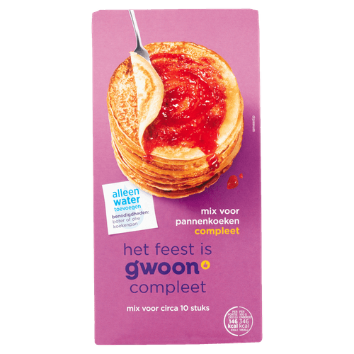 Foto van G'woon Pannenkoekenmix compleet op witte achtergrond