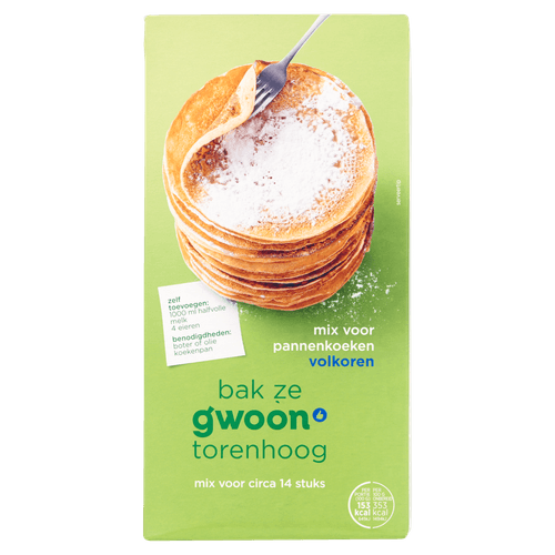 Foto van G'woon Pannenkoekenmix volkoren op witte achtergrond