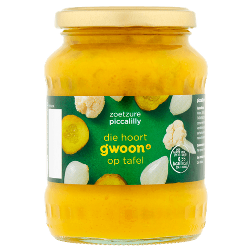 Foto van G'woon Piccalilly zoetzuur op witte achtergrond