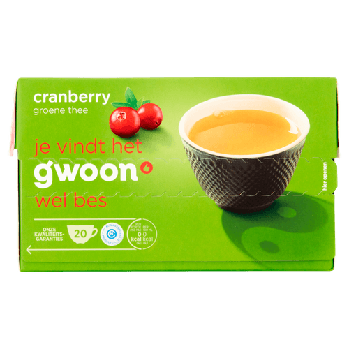 Foto van G'woon Groene thee cranberry kop 20 zakjes op witte achtergrond